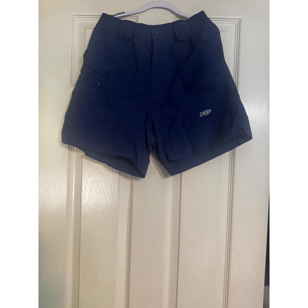 AFTCO Mens M01 Original Fishing Shorts Navy Blue Nylon Utility Pockets Size 30